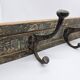 Solid teak coat hook with 2 double cast iron hooks