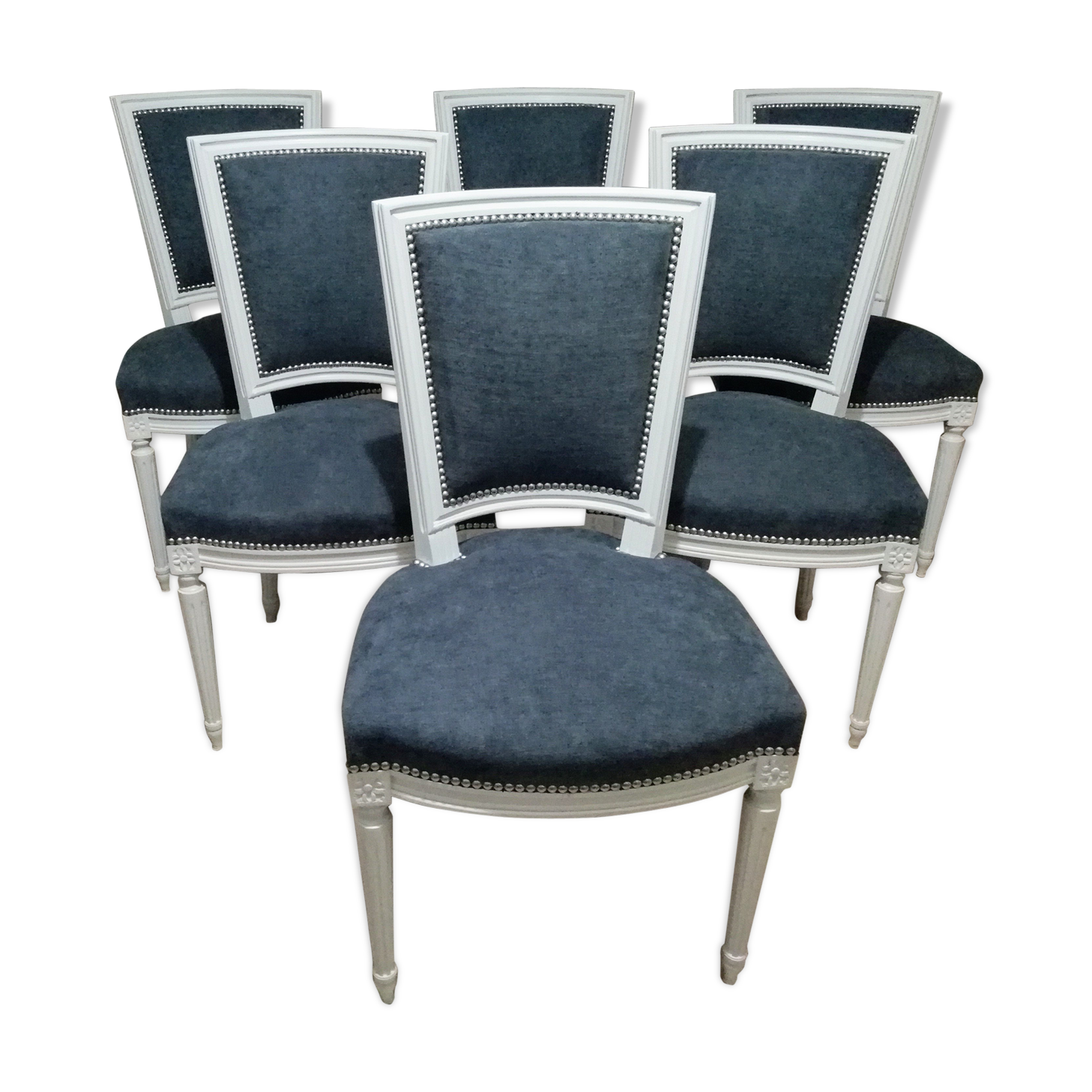 Fully restored grey Louis XVI style chairs