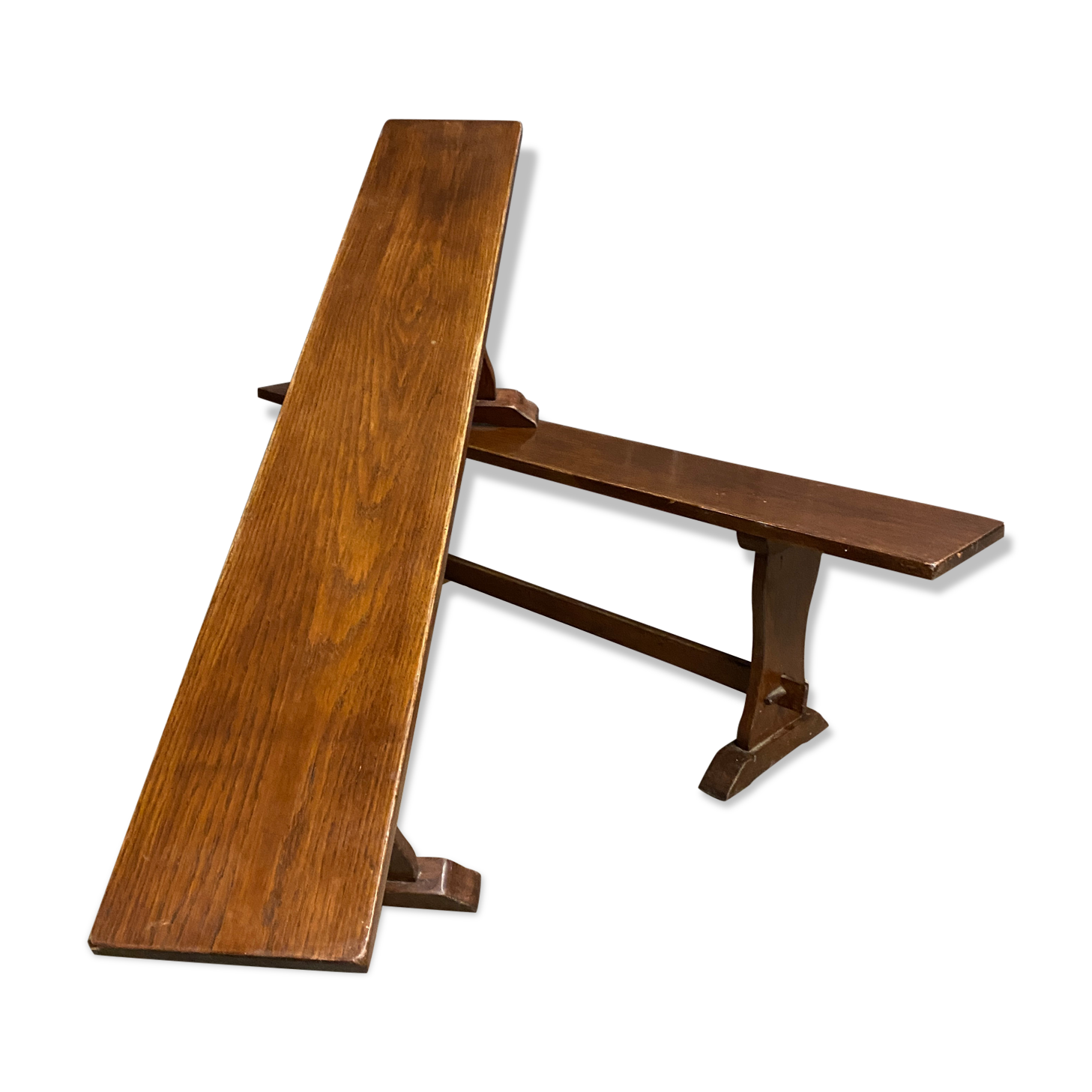 Pair of small oak farm benches