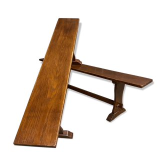 Pair of small oak farm benches