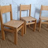 3 chaises enfant brutaliste années 80 en frêne