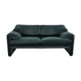 Maralunga 2seater sofa in dark grey striped fabrics by Vico Magistretti for Cassina