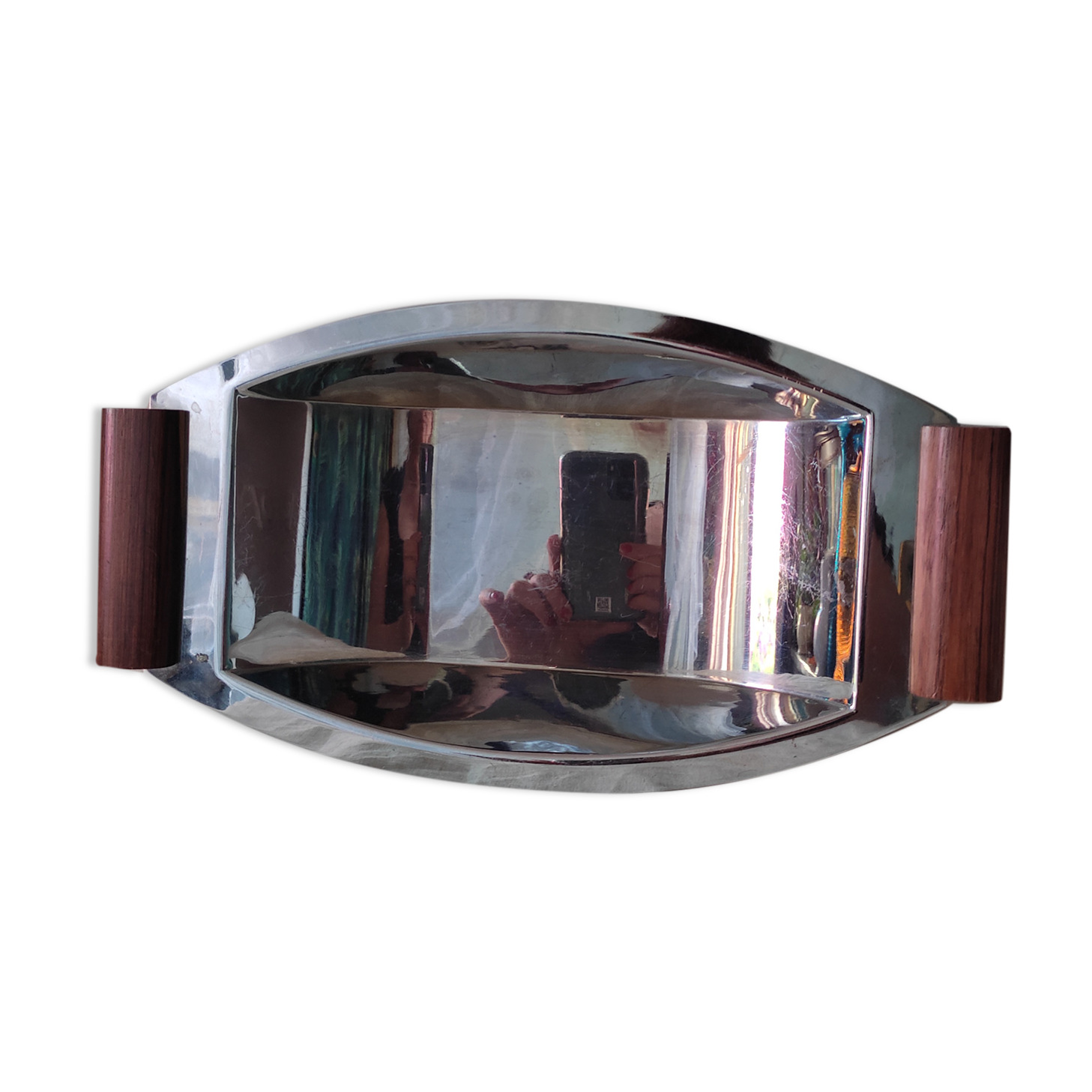 Art deco dish in stainless steel and teak