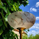 Golden floor lamp with opaline glass lampshade