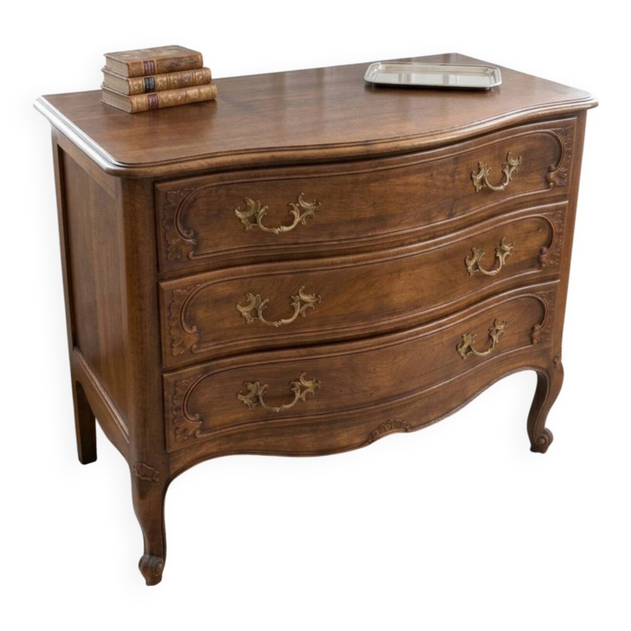 Commode galbée style Louis XV en bois massif – 3 tiroirs