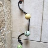 Wall coat rack wrought iron 4 wood balls