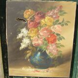 Paire de peintures de fleurs ancienne