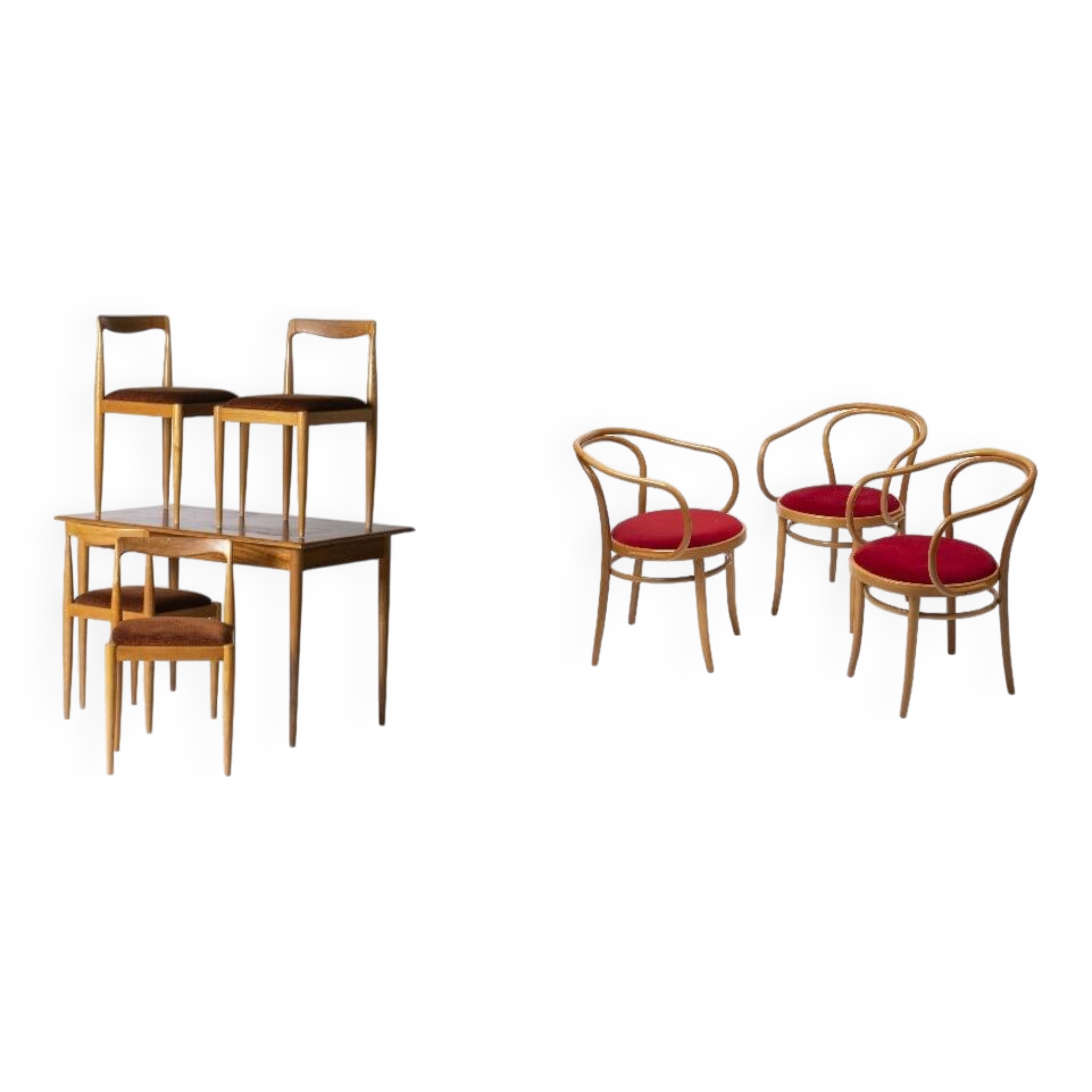 Dining set by Drevotvar and set of 3 chairs by Jasienica, Poland