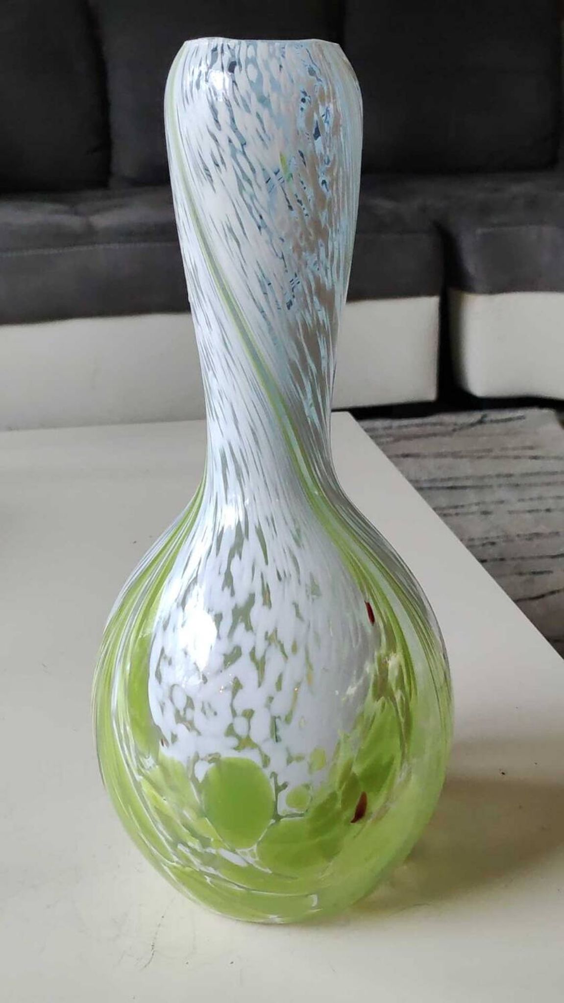 Ball vase/Blown glass. Smoked scroll patterns. Murano style. Height 30 cm