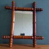 Mirror with turned bamboo-style wooden frame 40x34 cm