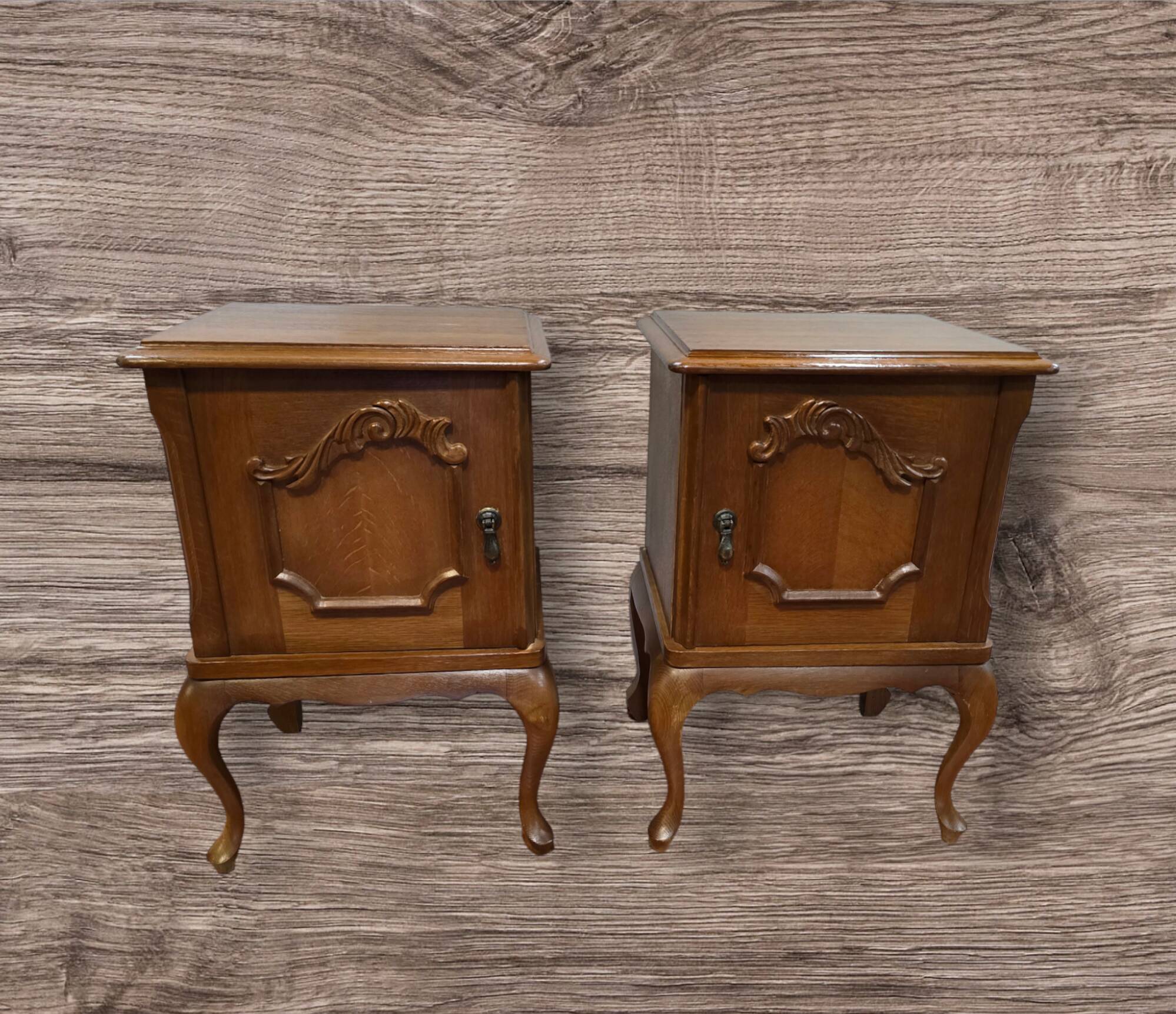 Pair of vintage 1960s oak bedside tables