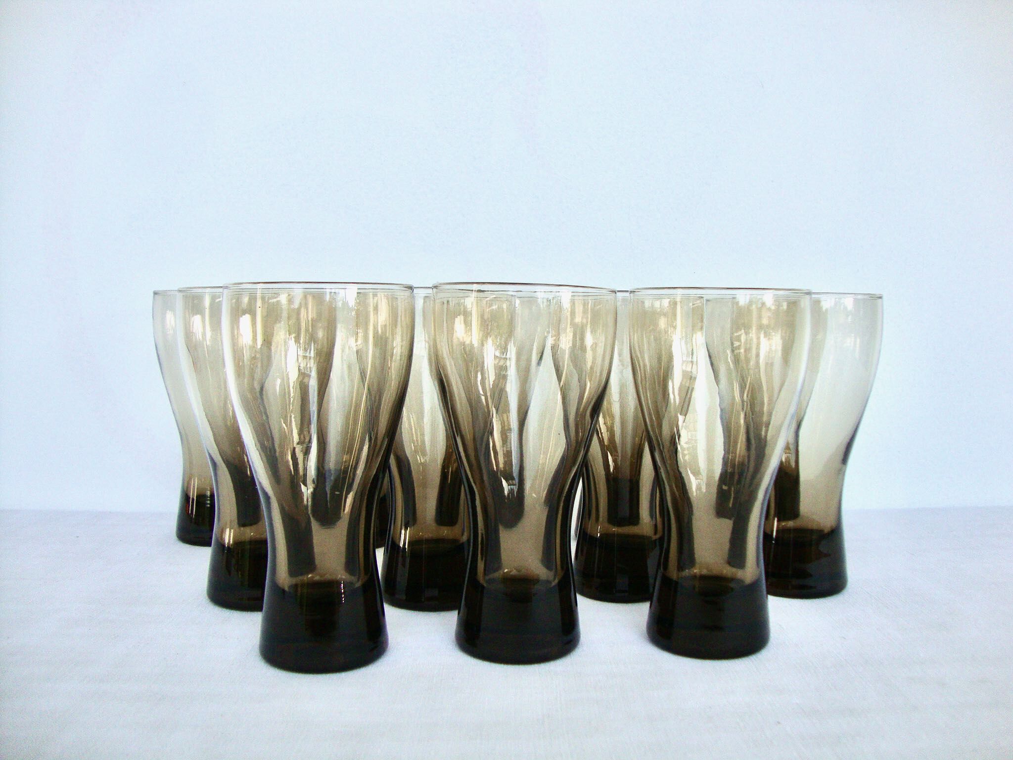 Series of 12 blown glass glasses