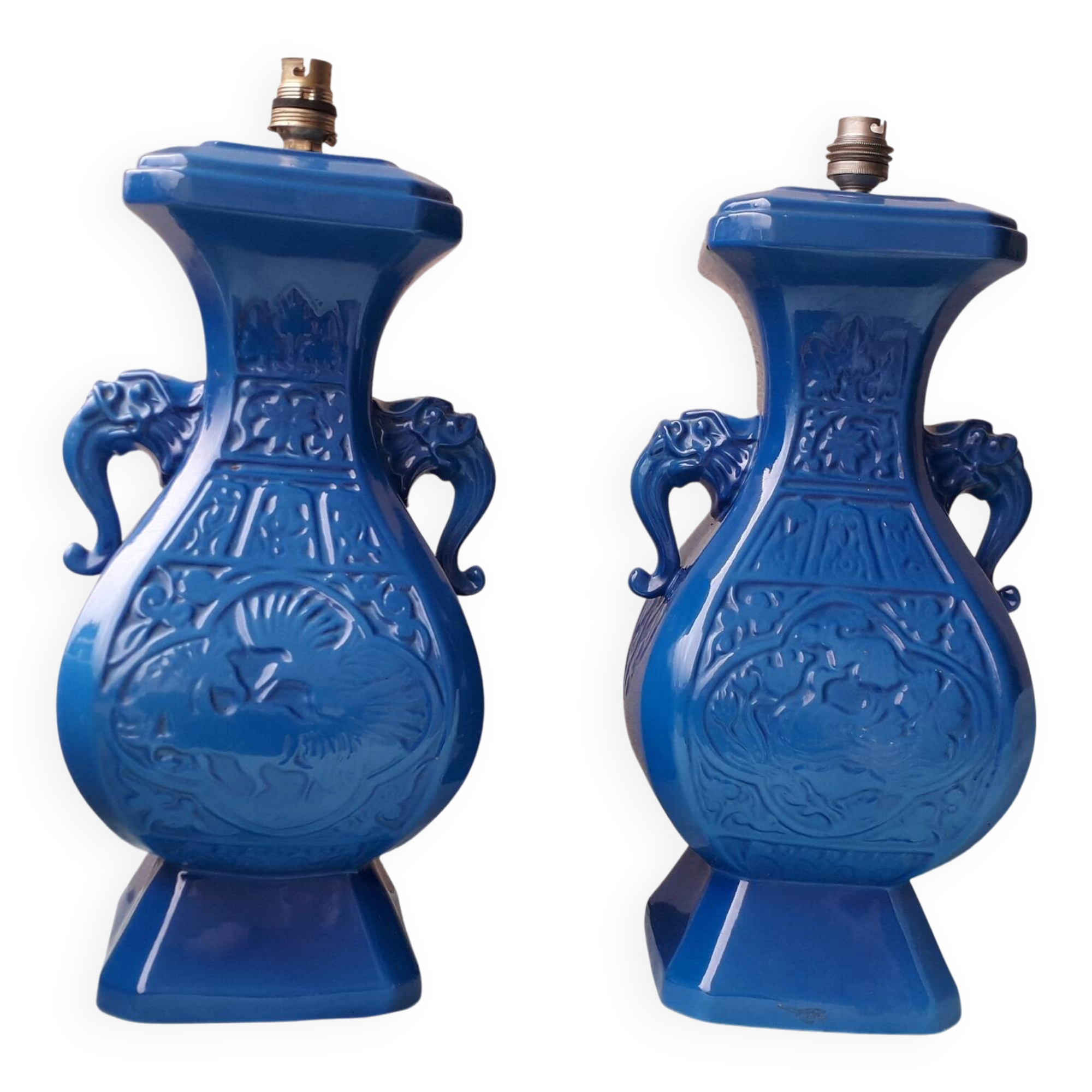 Paire de pieds de lampes en céramique