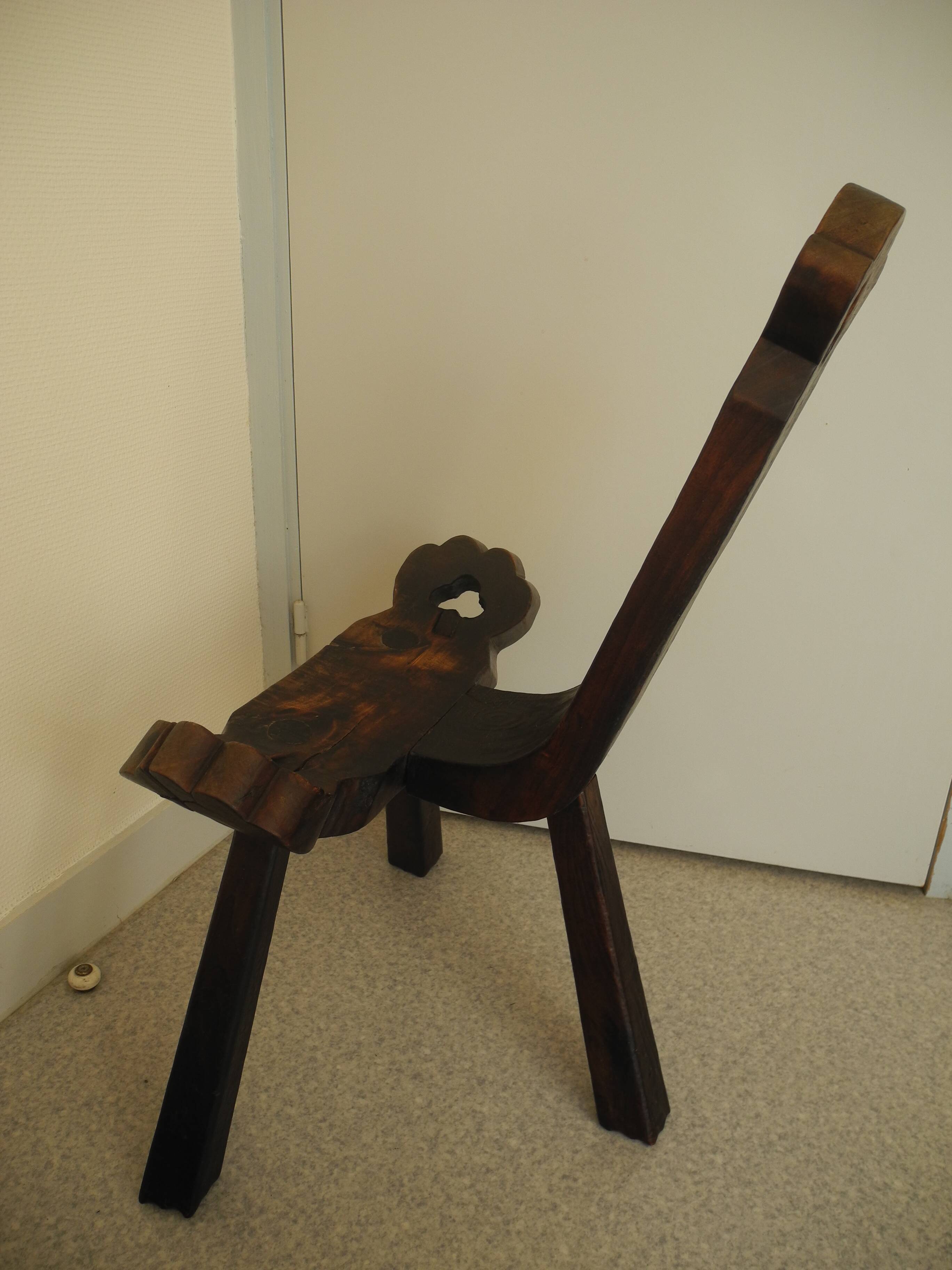 vintage tripod chair brutalist wood decor 50s brutalist