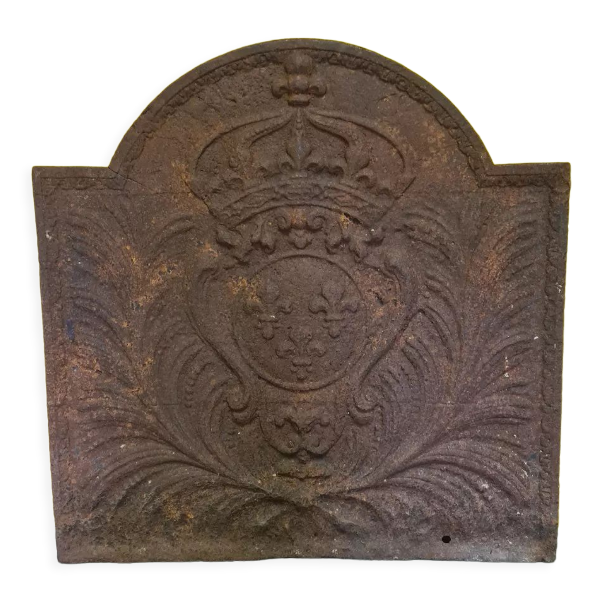 Cast iron fireback with the crowned arms of France