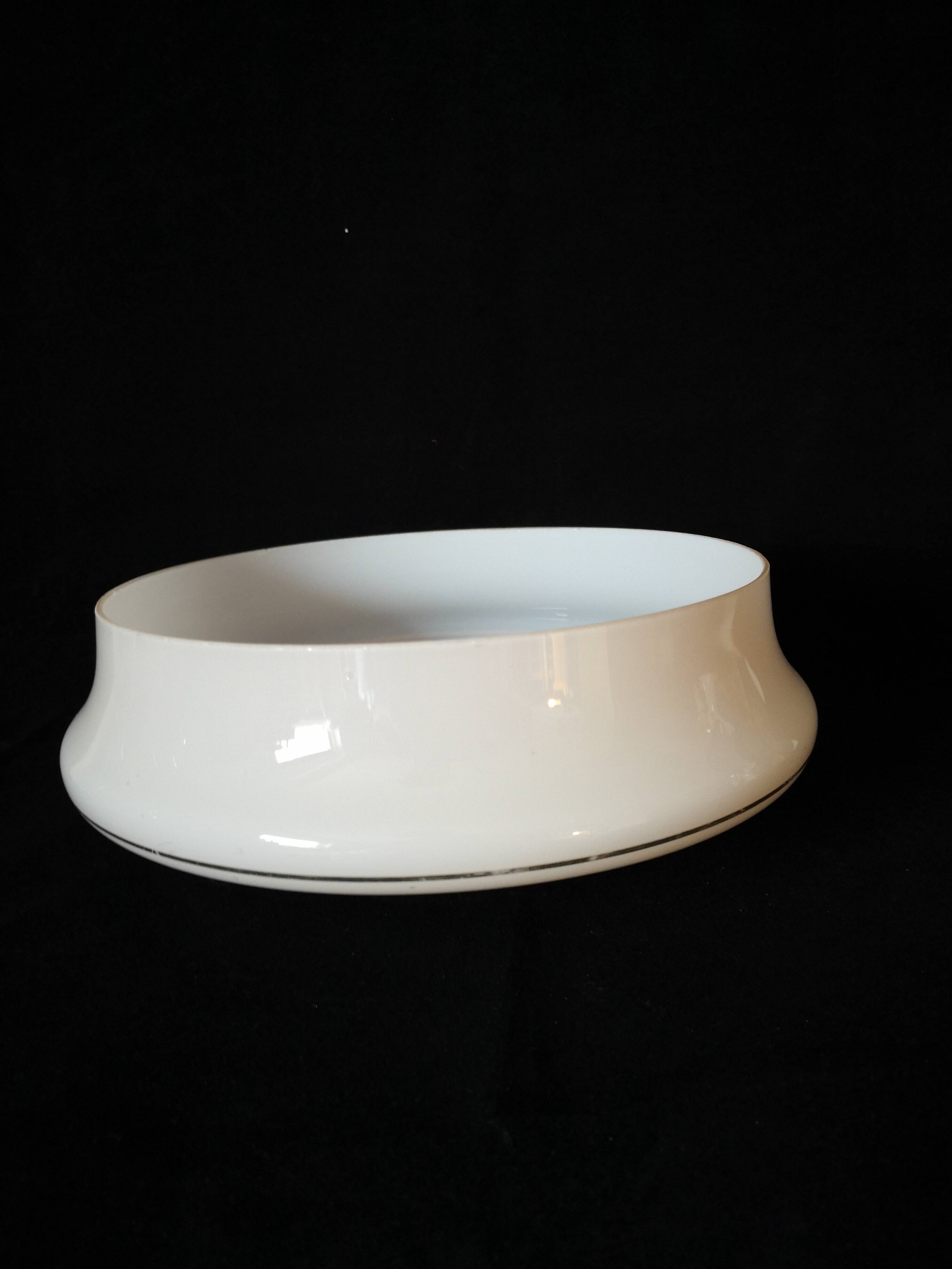 pendant lamp/lampshade/art deco in white opaline/gold lines