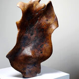 Large monoxyle bowl made of dark raw olive wood from the 1950s.