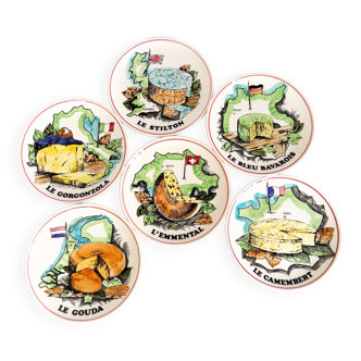 Ensemble de six assiettes à fromage du milieu du siècle par GIEN, France.
