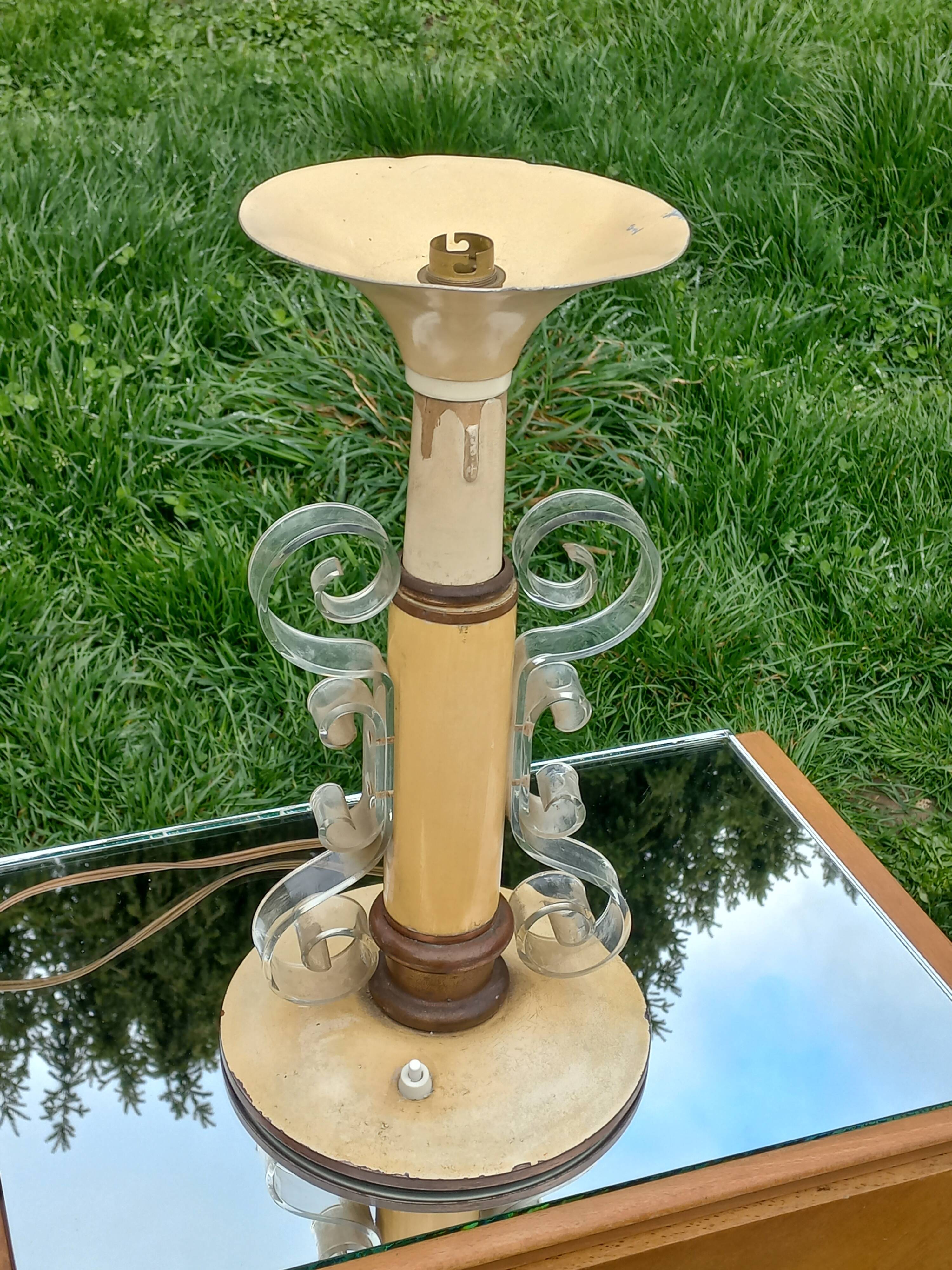 Lampe vintage des années 50 tôle, plexi et bois