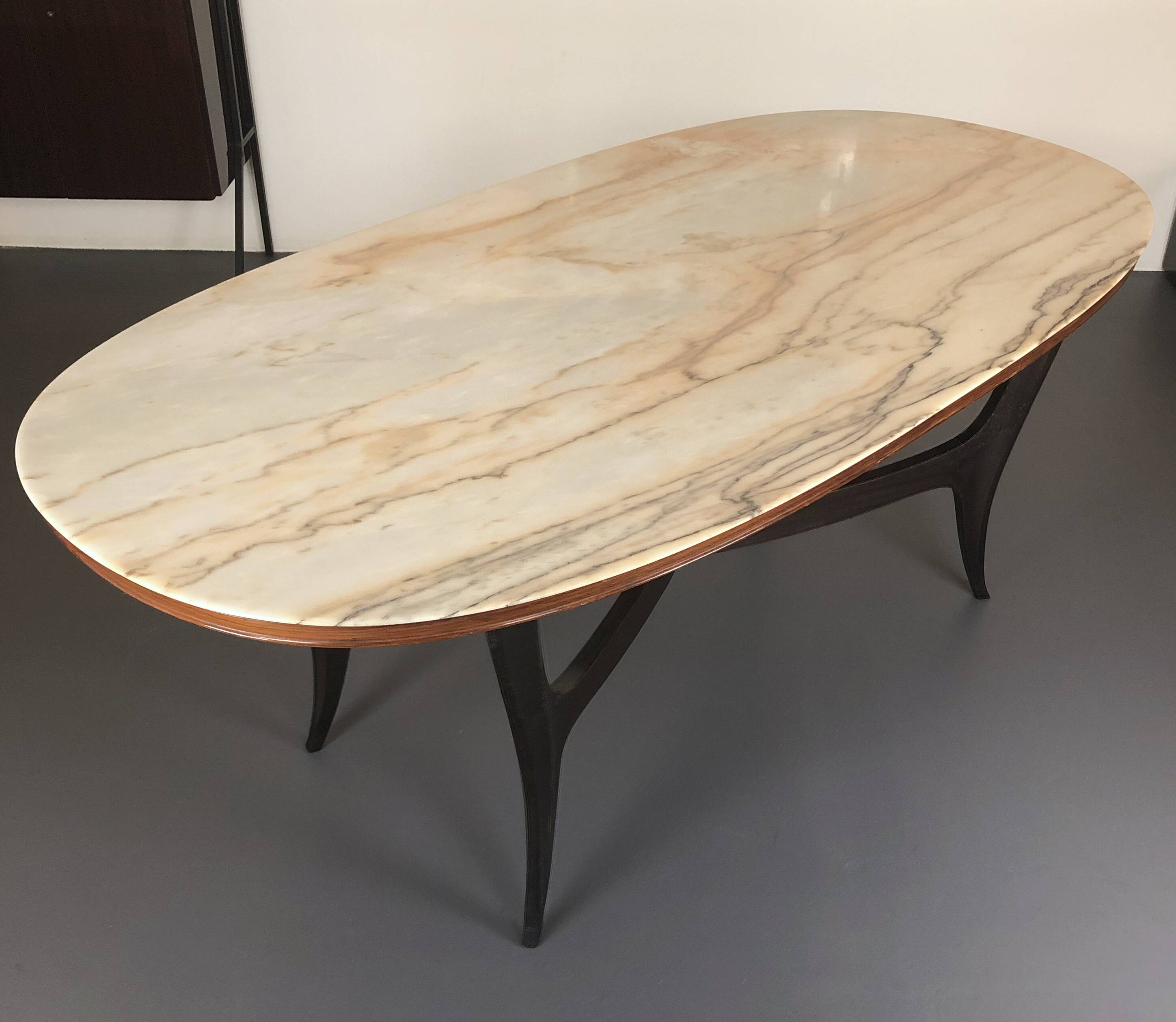 Vintage Italian wood and white marble dining table from 1950s