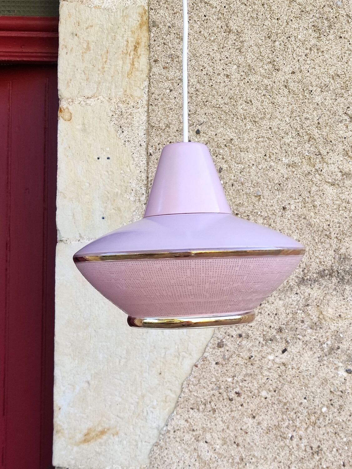 Vintage pink glass pendant light in Space Age style