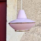 Vintage pink glass pendant light in Space Age style