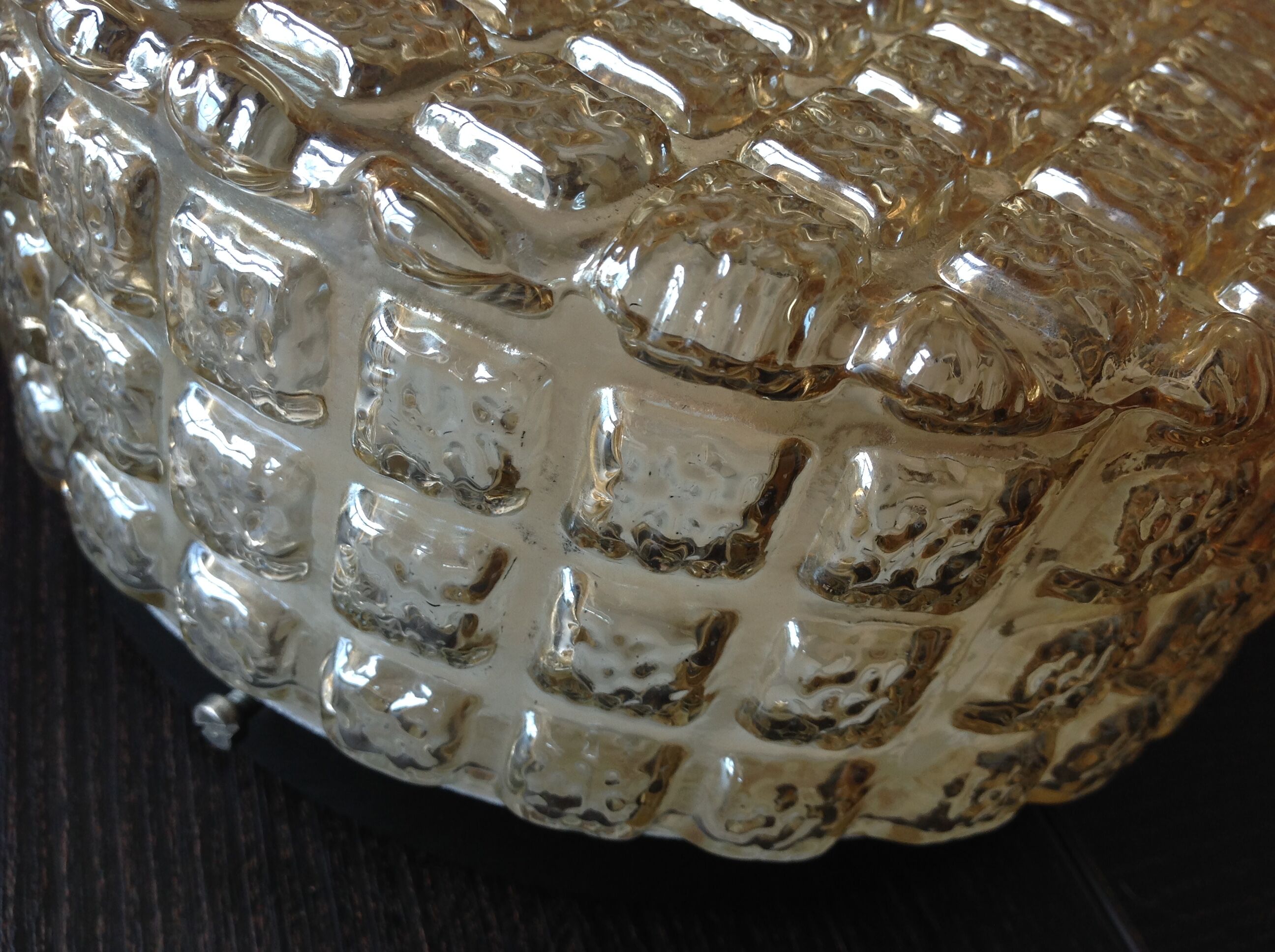 Round ceiling lamp in amber glass / vintage 60s-70s