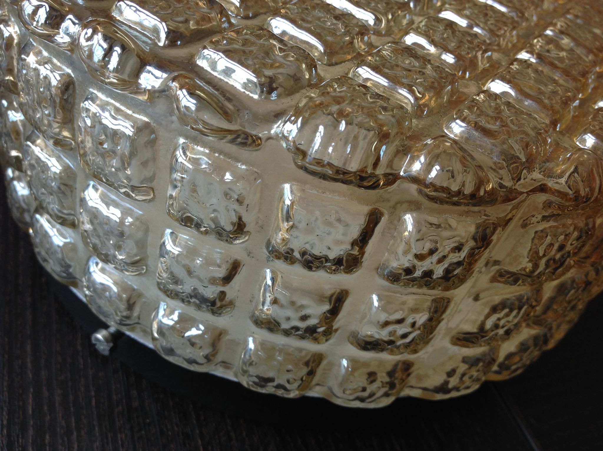 Round ceiling lamp in amber glass / vintage 60s-70s