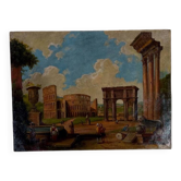 “Le forum”, vision naïve et romantique de ruines romaines, Italie, XIXème siècle