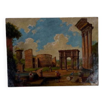 "The forum", a naive and romantic vision of Roman ruins, Italy, 19th century.