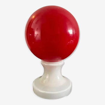 Lampe champignon vintage en opaline rouge