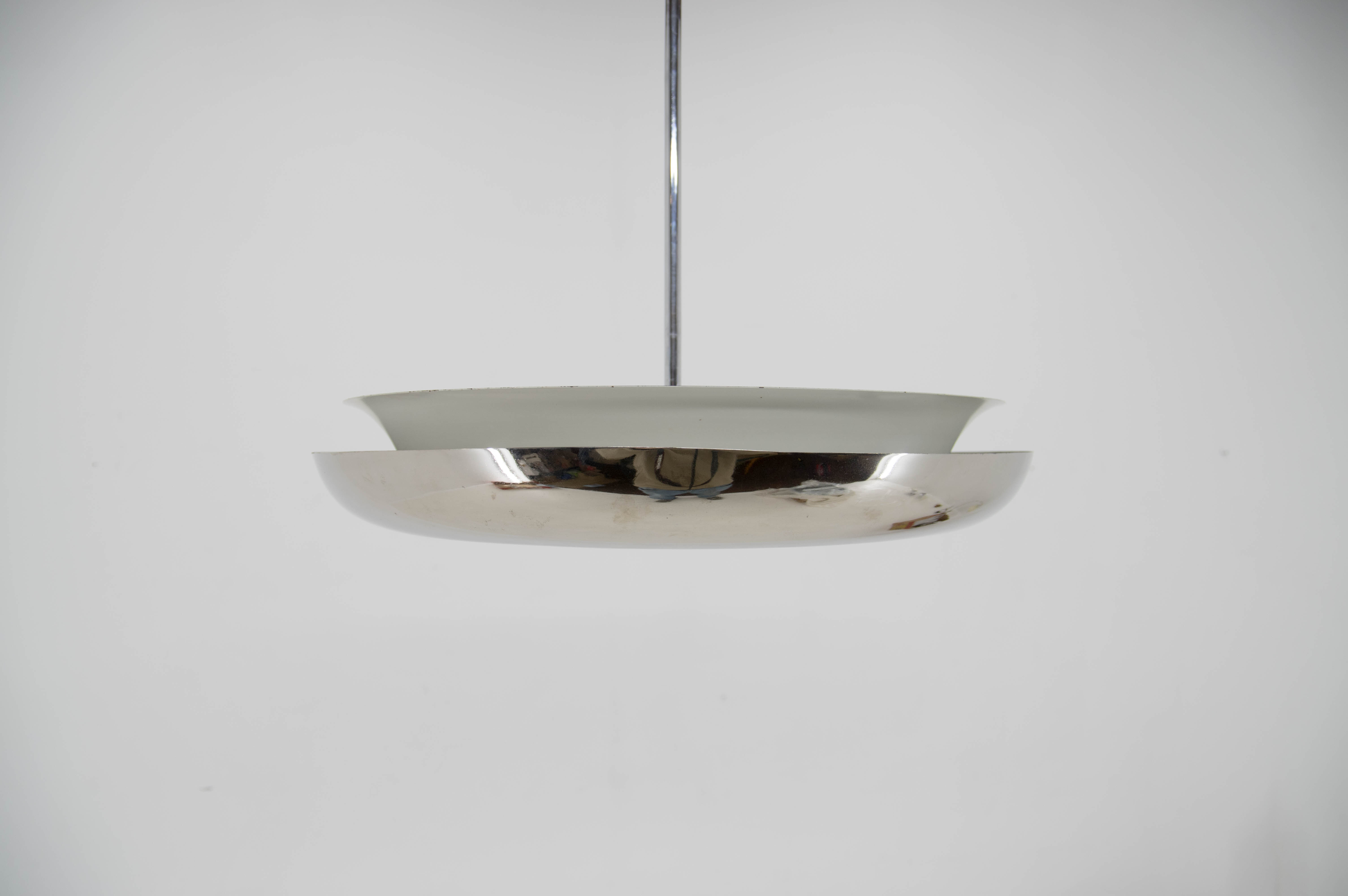 Bauhaus functionalist nickel chandelier UFO, 1930s, restored