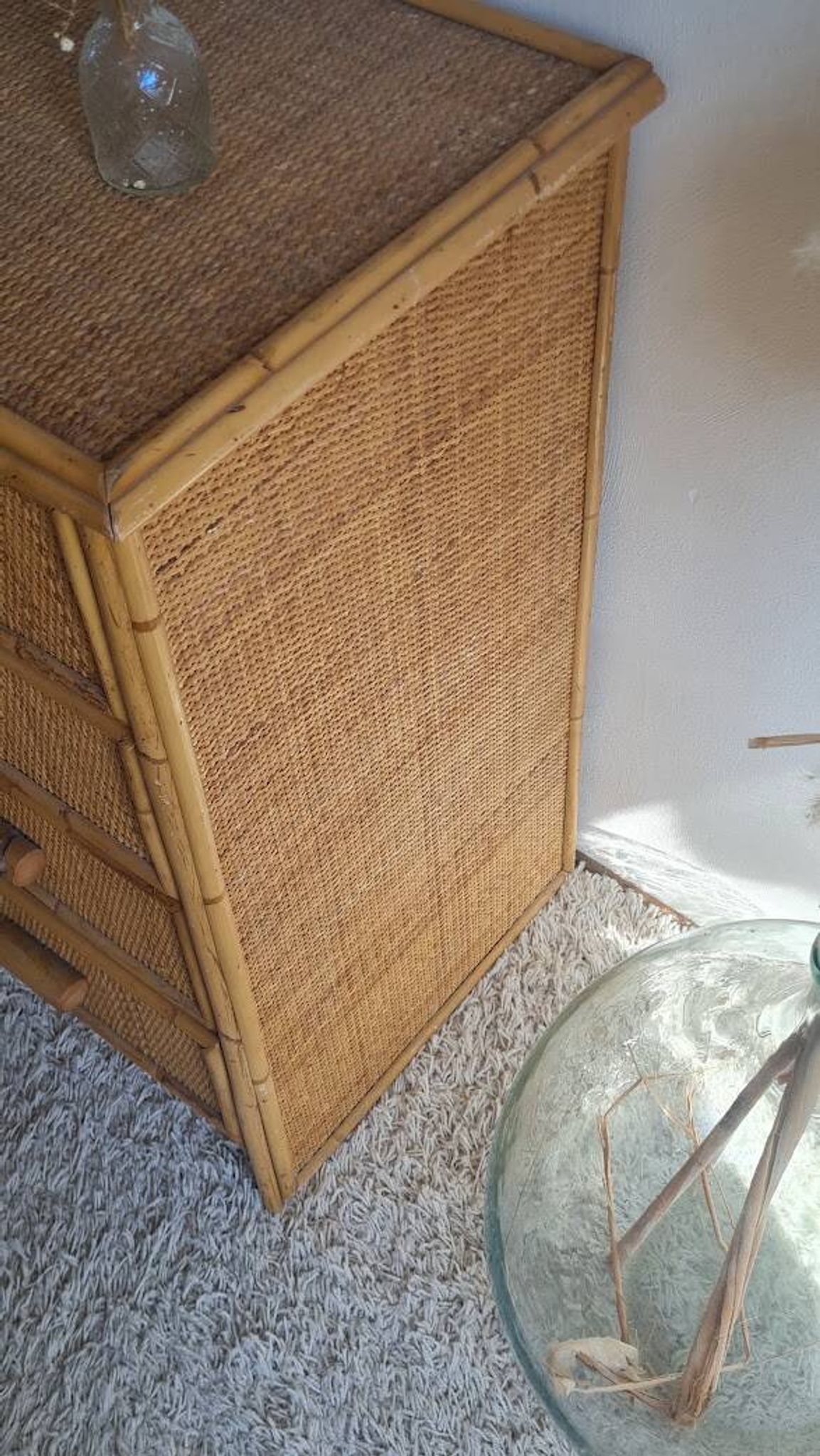 Commode en rotin années 70 vintage