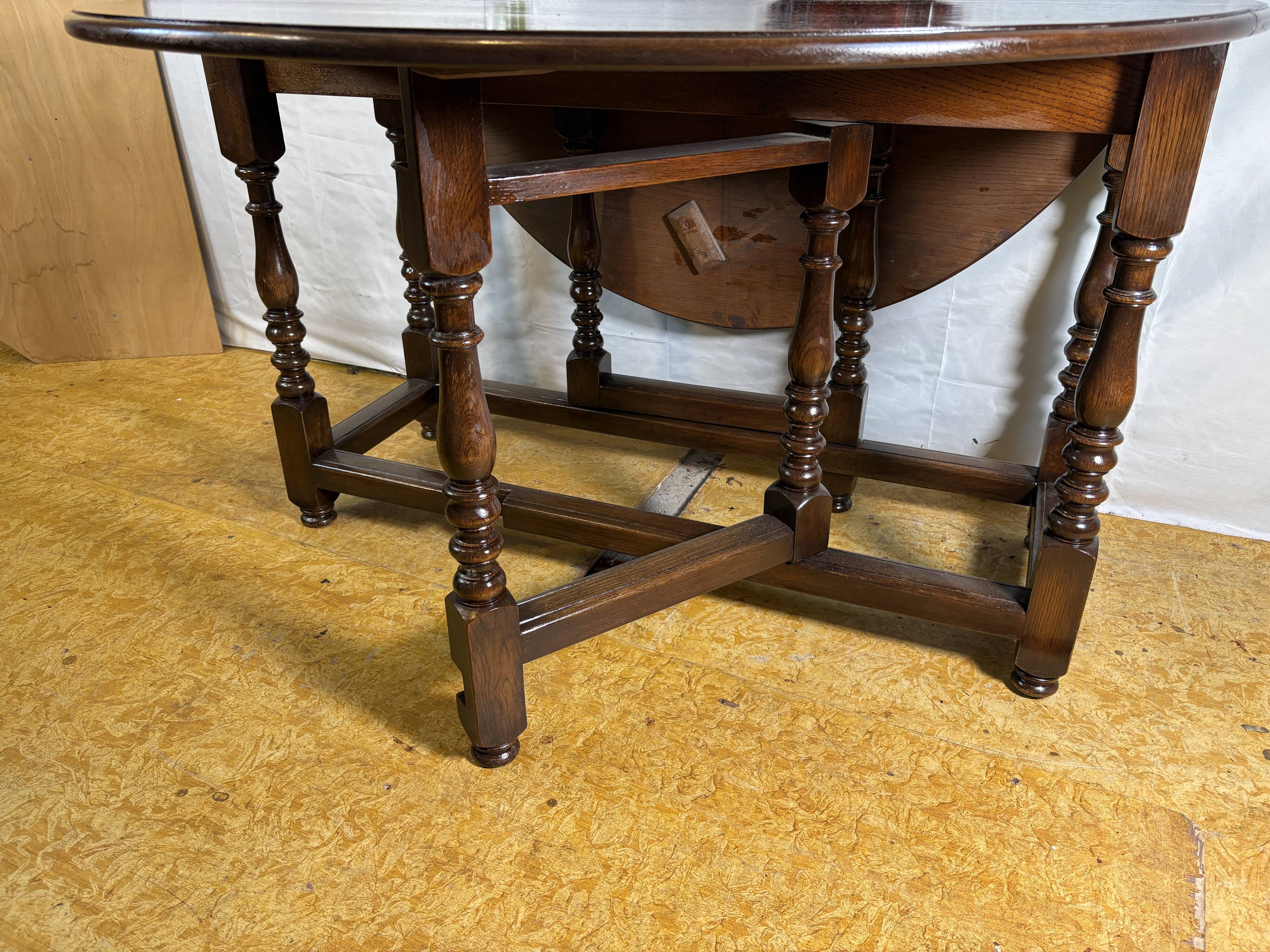 Jacobean Revival Solid Oak Gate Leg Drop Leaf Table 1900 English Antique