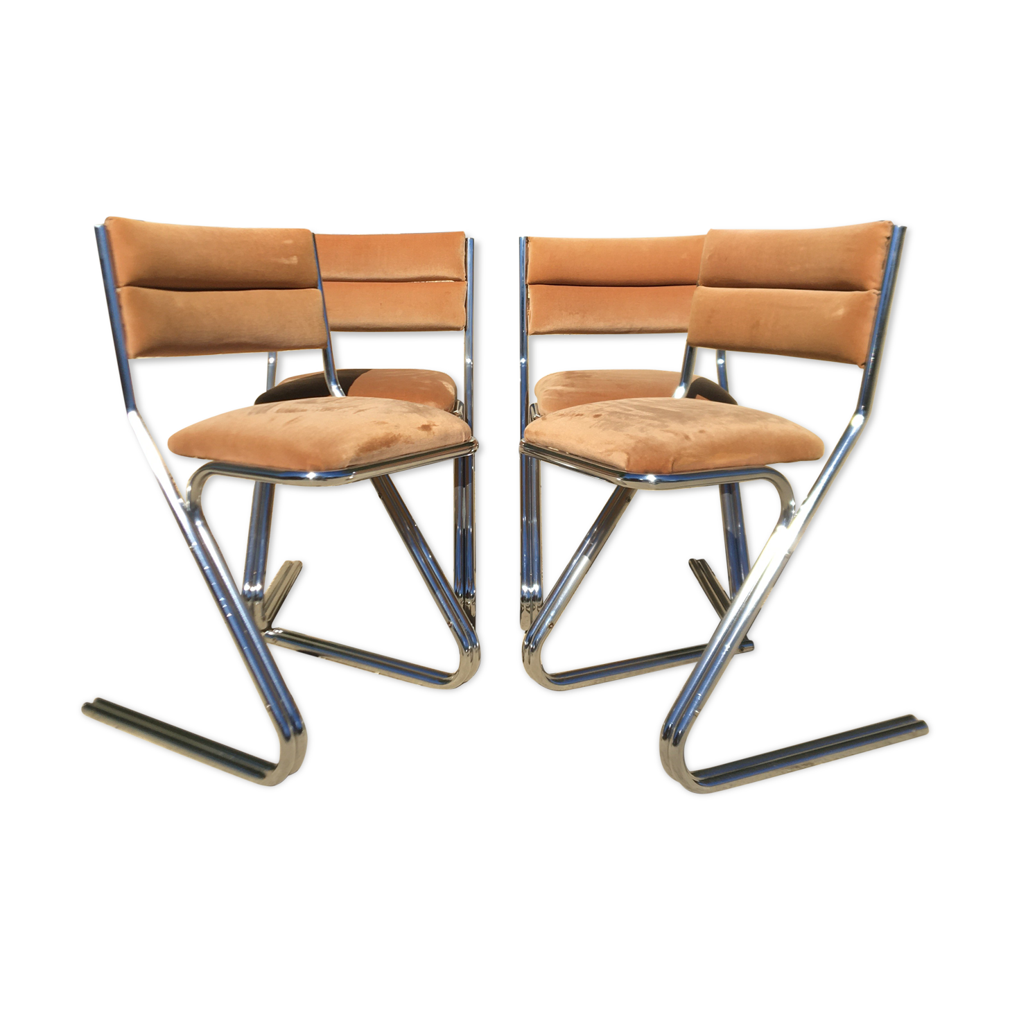 Set of 4 chrome and velvet steel chairs