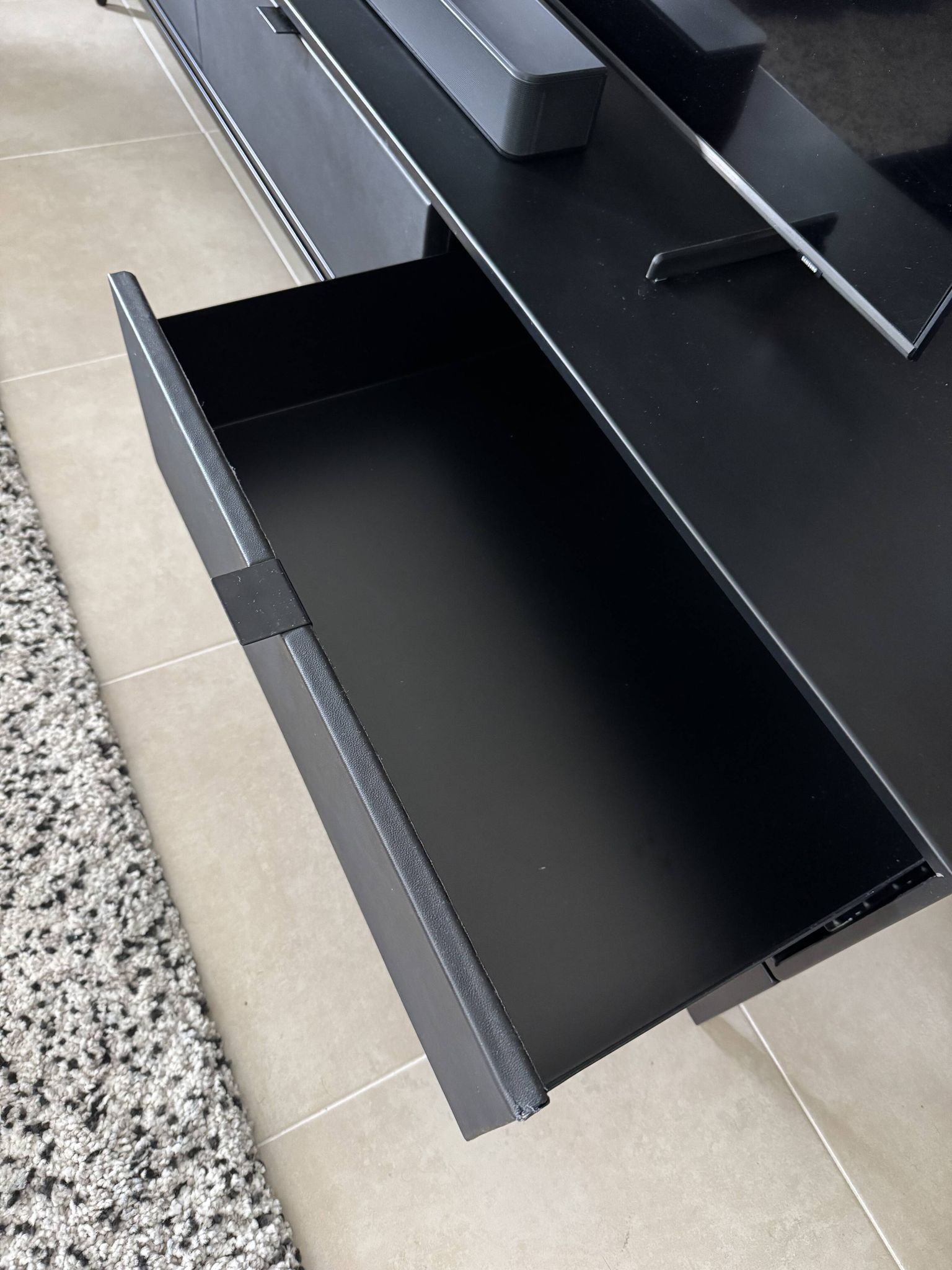 TV cabinet sideboard in metal, steel and leather, Réalto