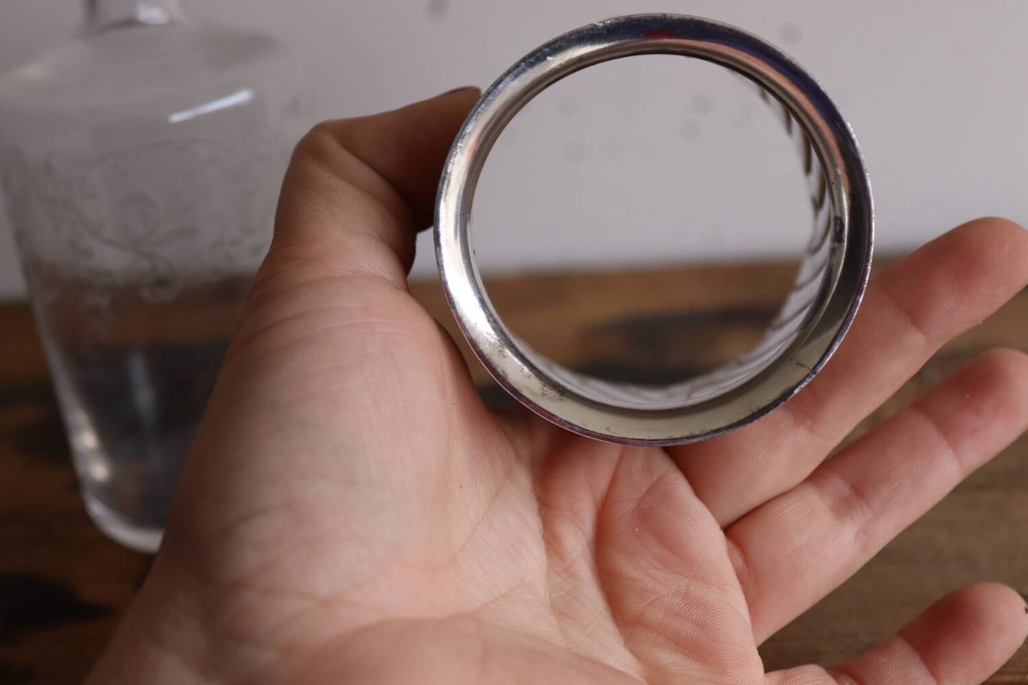 Antique glass bottle engraved and silver-plated metal – Gallia hallmark