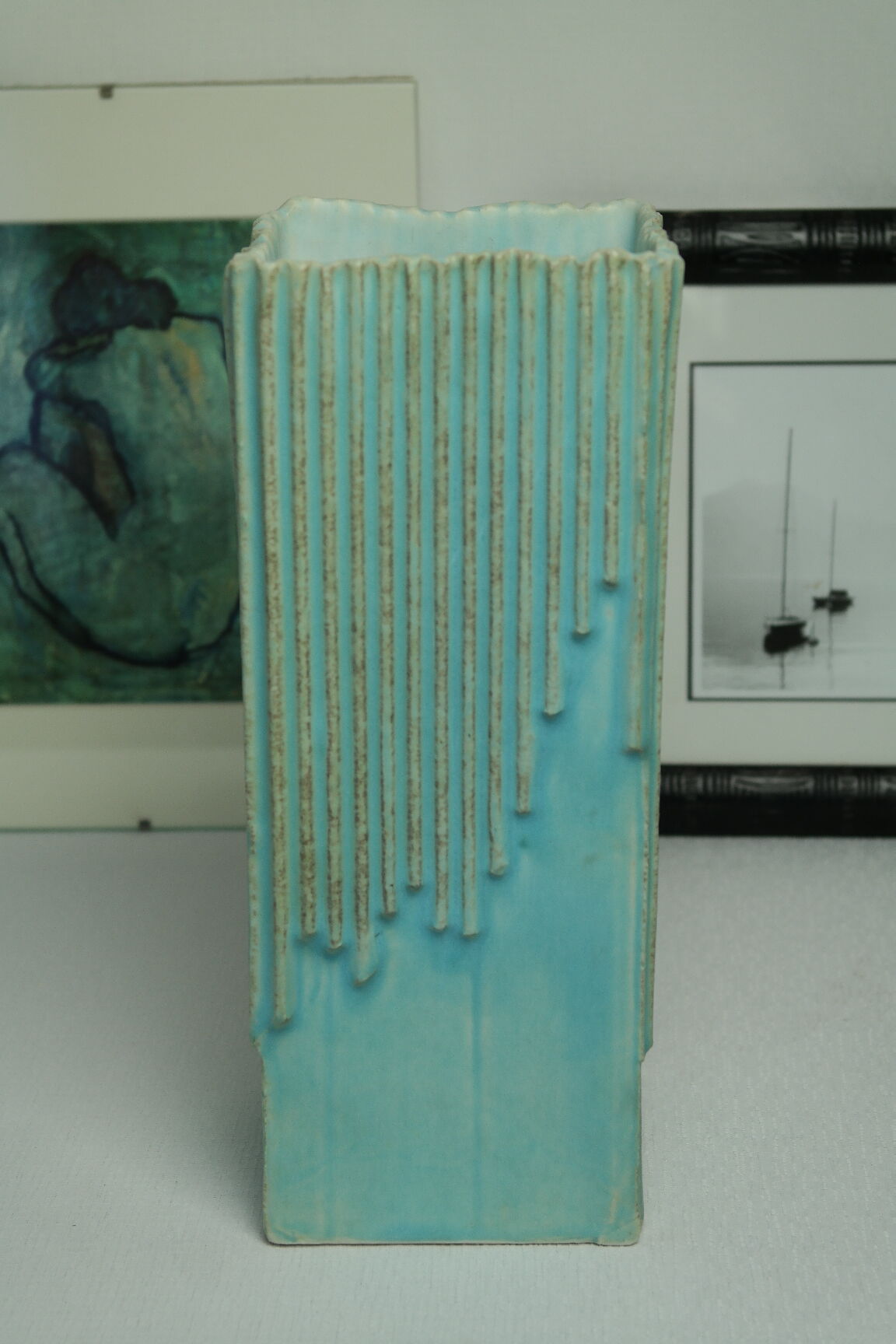 Blue stamped signed modernist ceramic vase from the 1980s.