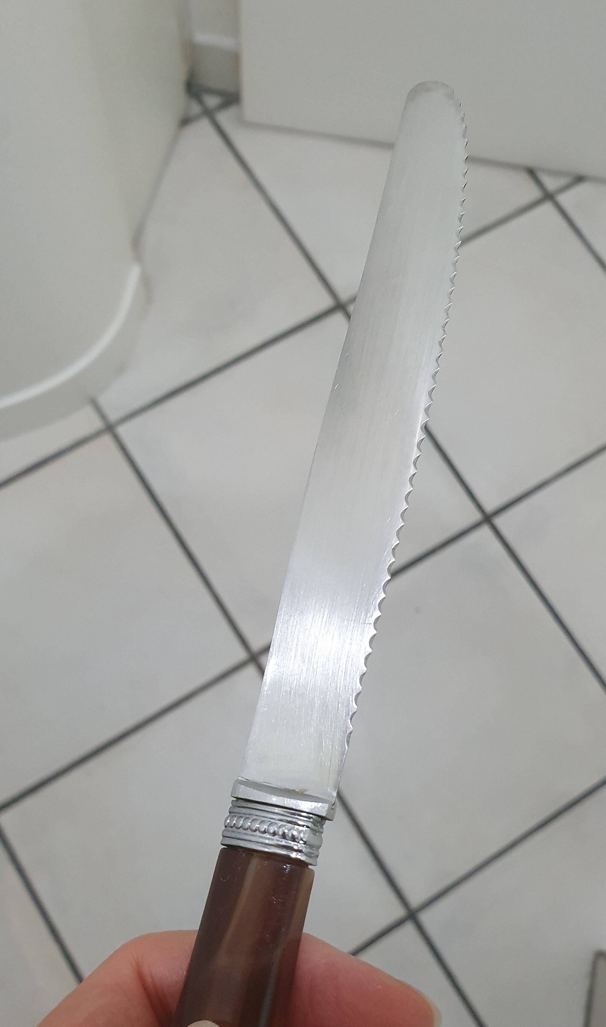 Stainless steel table and dessert knives with mother-of-pearl handles