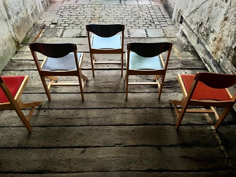 Vintage multicolour Bauhaus-style wooden chair