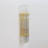 Pair of Venini Style Mid-Century Brass and Murano Glass "Triedri" Sconces