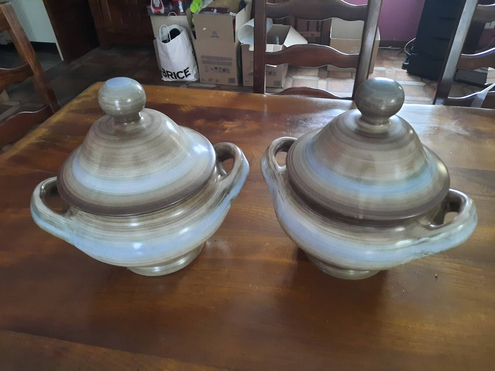 Pair of vintage Longchamp glazed ceramic soup tureens, 1970s.