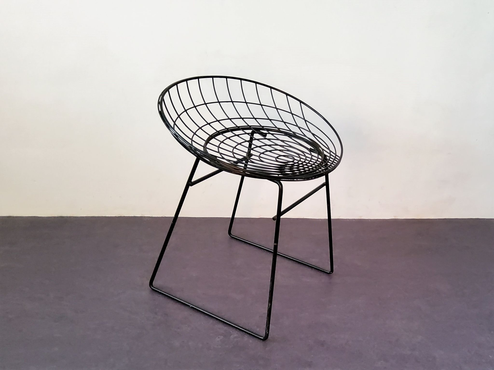 Black KM05 Wire Stool by Cees Braakman & Adriaan Dekker for Pastoe, 1960's