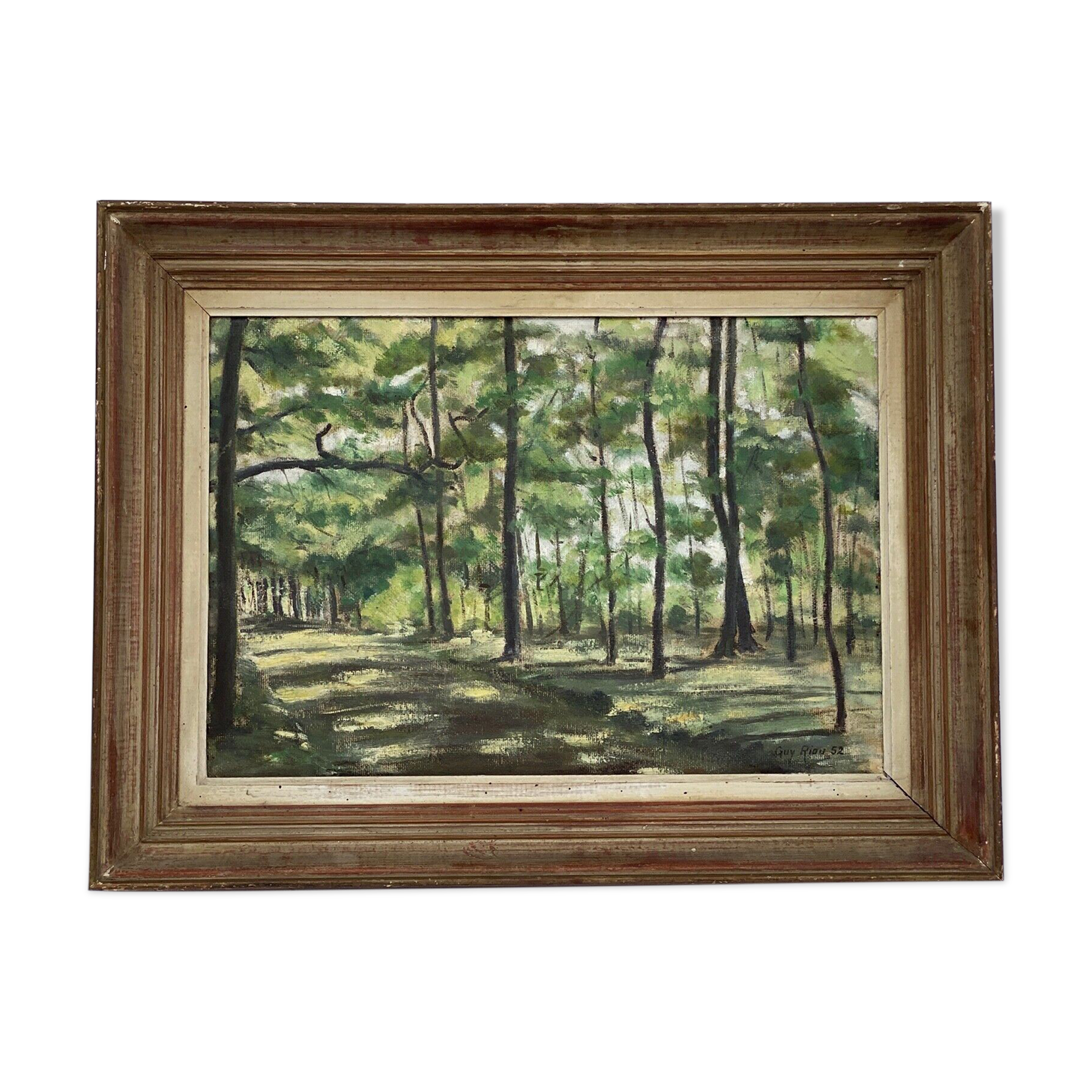 Gouache watercolor on paper by guy riou sous bois 1952 frame ceruse