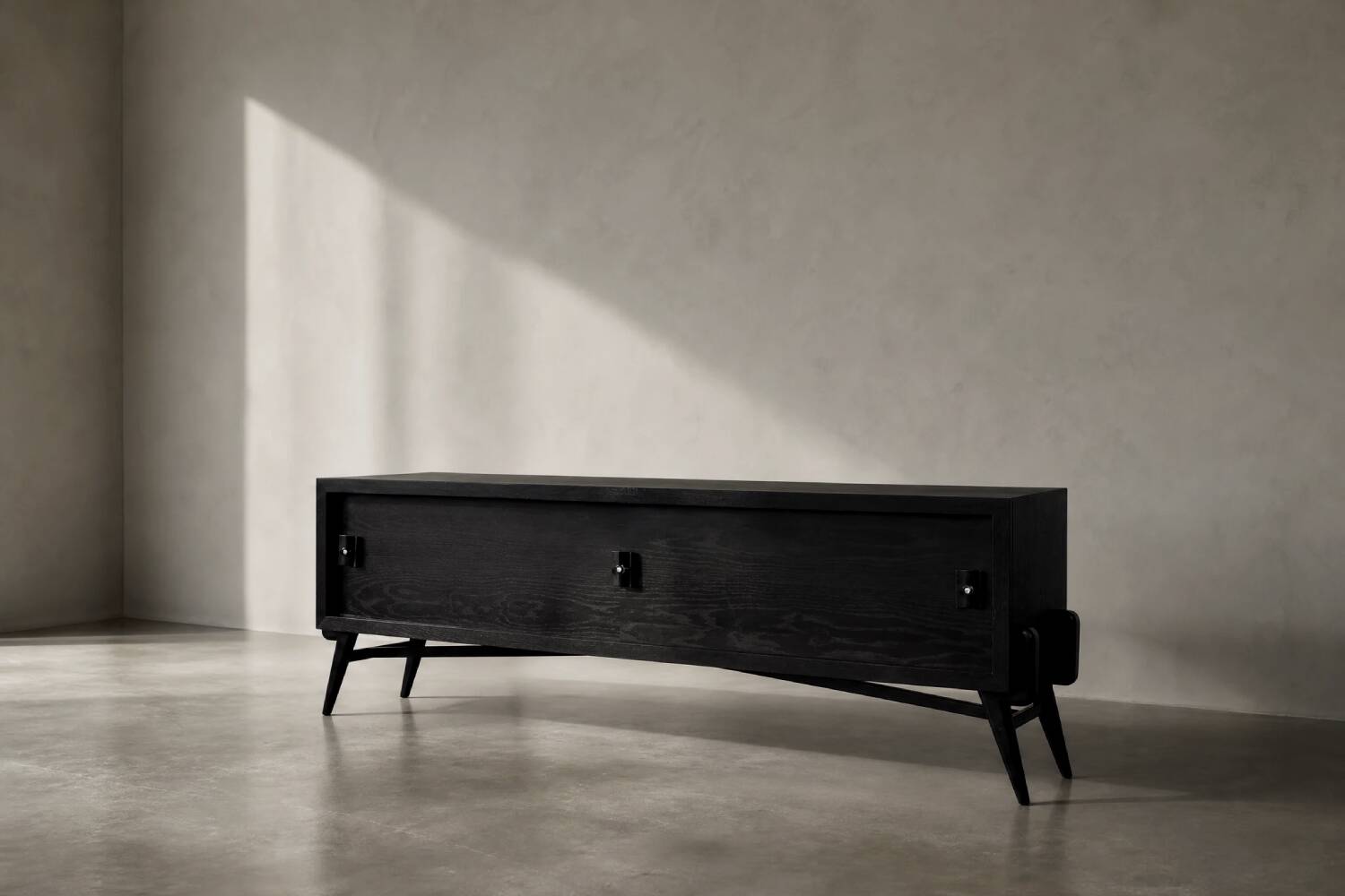 Mid-Century Modern Scandinavian Dark Oak Sideboard with Metal Handles