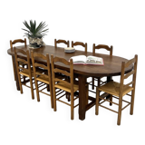 Set of 8 solid elm chairs with straw seats