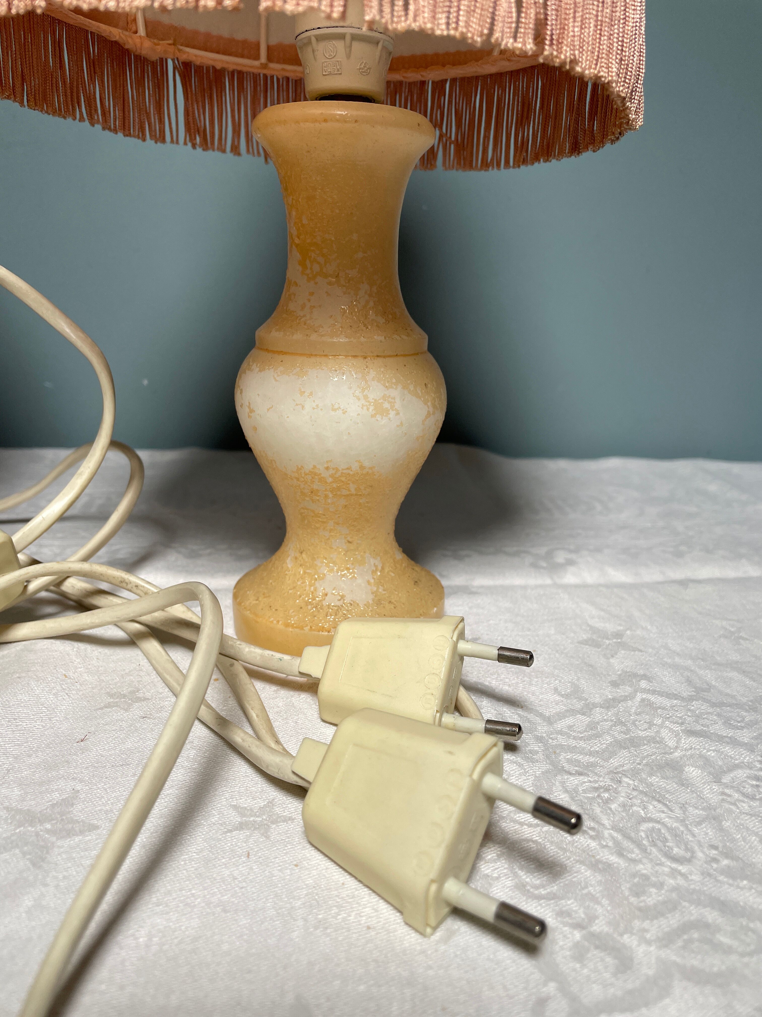 Pair of vintage bedside lamps with pink fringes