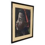 Peinture sur papier représentant une fille africaine Weyne 66x56cm