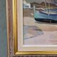 Mid-Century Modern Swedish "Calm Shore" Vintage Coastal Oil Painting, Framed