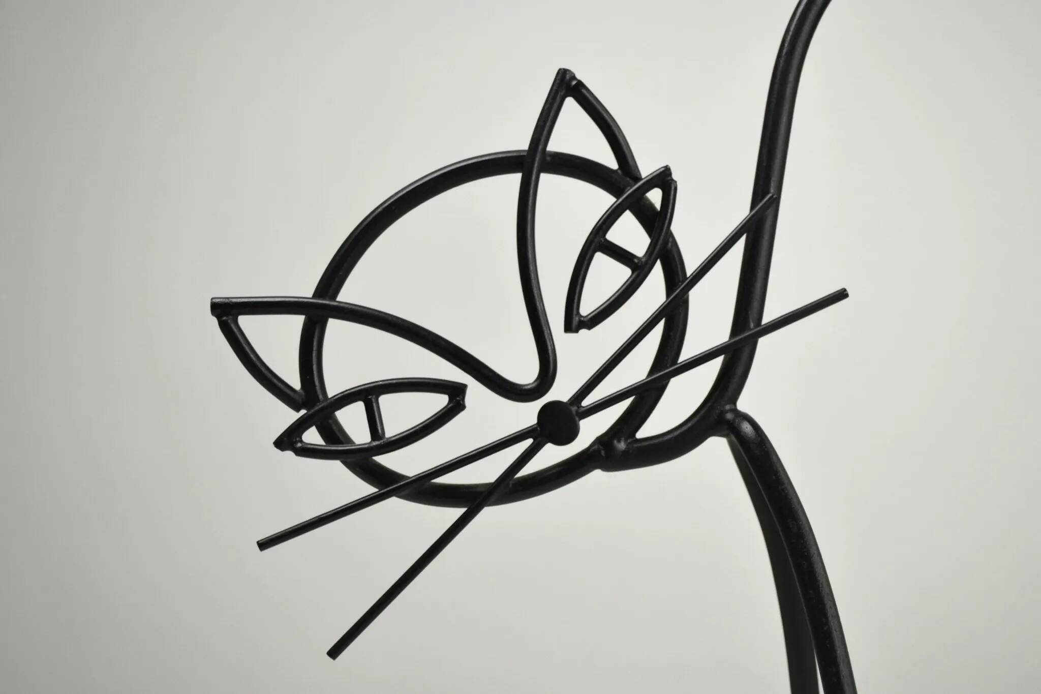 Black Painted Metal Cat Candle Holder, Snuffer & Original Label by Gunnar Ander for Ystad-Metall, Sweden, 1950s/60s